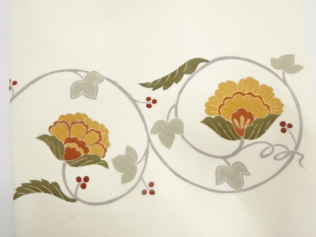 アンティーク　塩瀬　花唐草模様刺繍名古屋帯